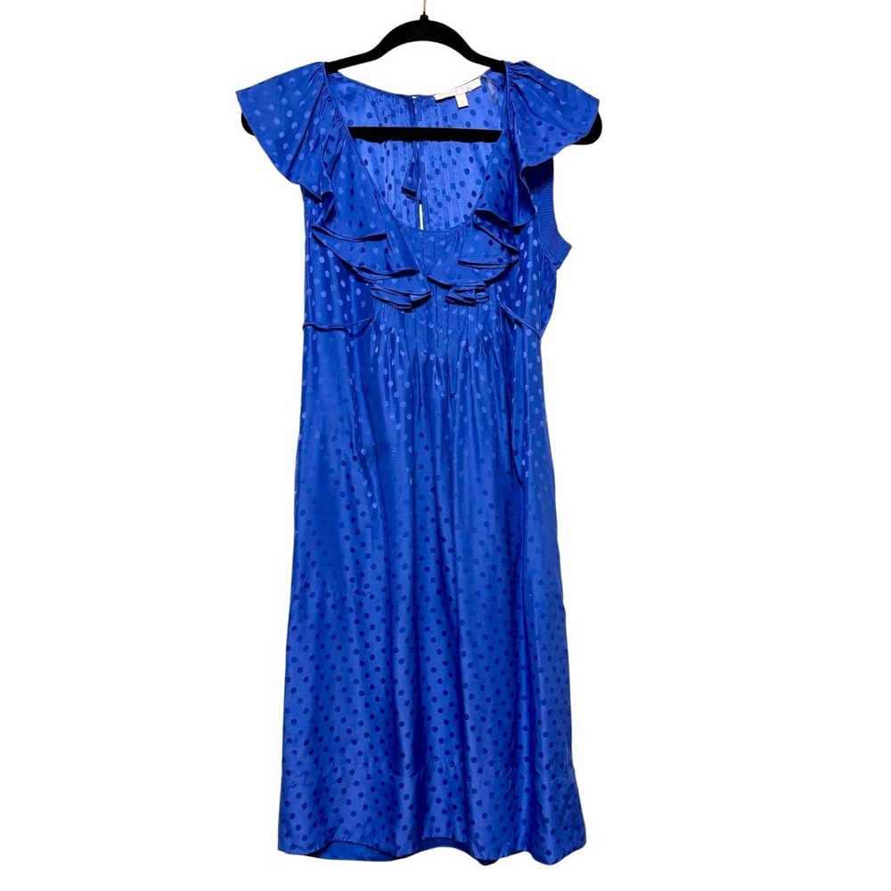 Rebecca Taylor Retro Mod 100% Silk Ruffled Dress Womens Size 2 Romantic Pockets‎